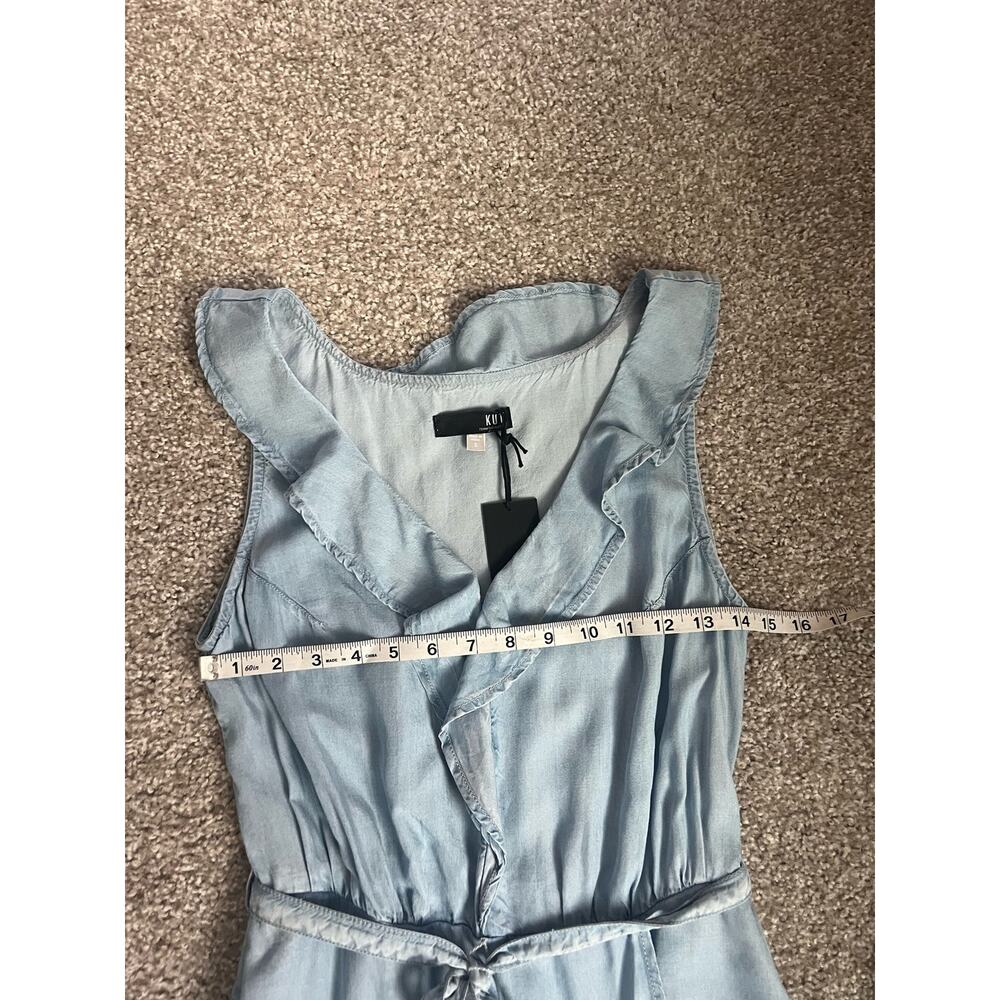 NWT KUT From The Kloth Dress Blue Chambray Ruffle Sleeveless Belt Casual Small - Picture 11 of 13